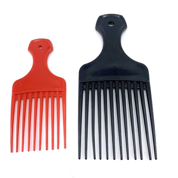 Afro Hair Comb Pick Lot of 2 Red Black 7" Long Vintage 60s 70s - Picture 1 of 6